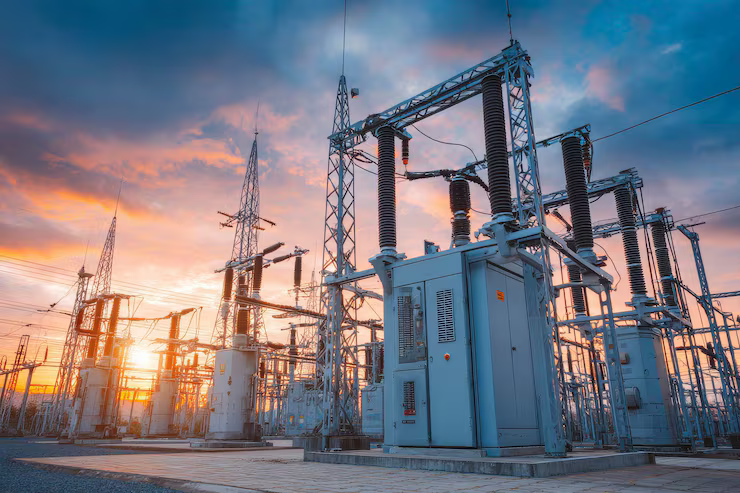 power substation sunset with metal structures dramatic sky 1204086 8076
