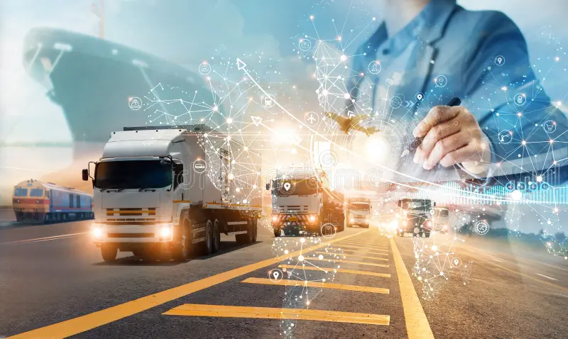 businessman drawing growth global logistic network distribution transportation intelligent logistics truck airplane train 238853234