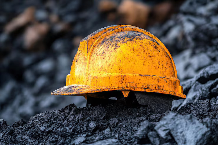 yellow hard hat black mining roc